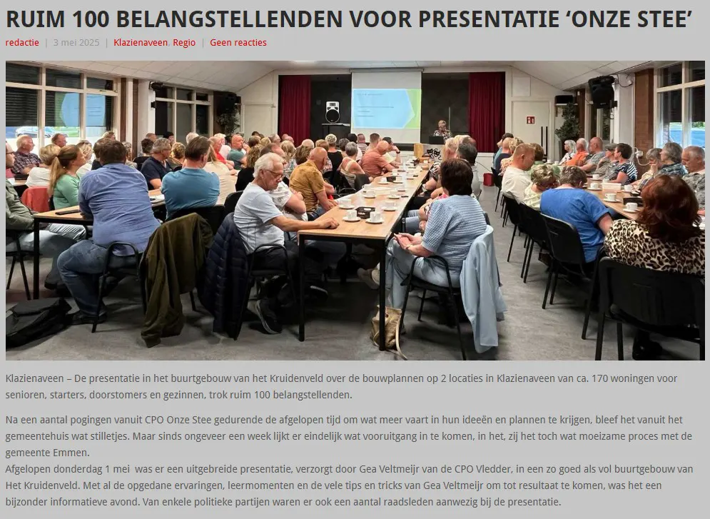 Ruim 100 belangstellenden voor presentatie ‘Onze Stee’